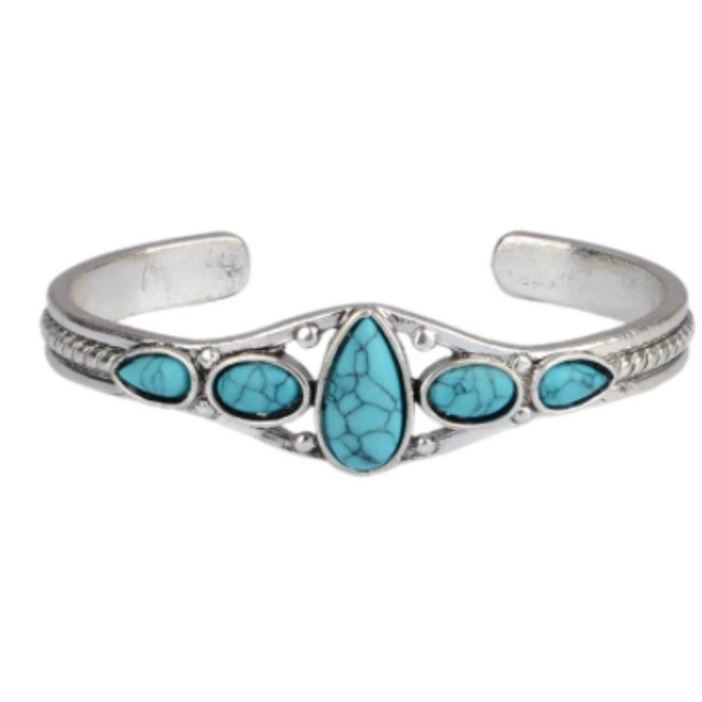 Dainty Turquoise Waterdrop Boho Cuff Bracelet